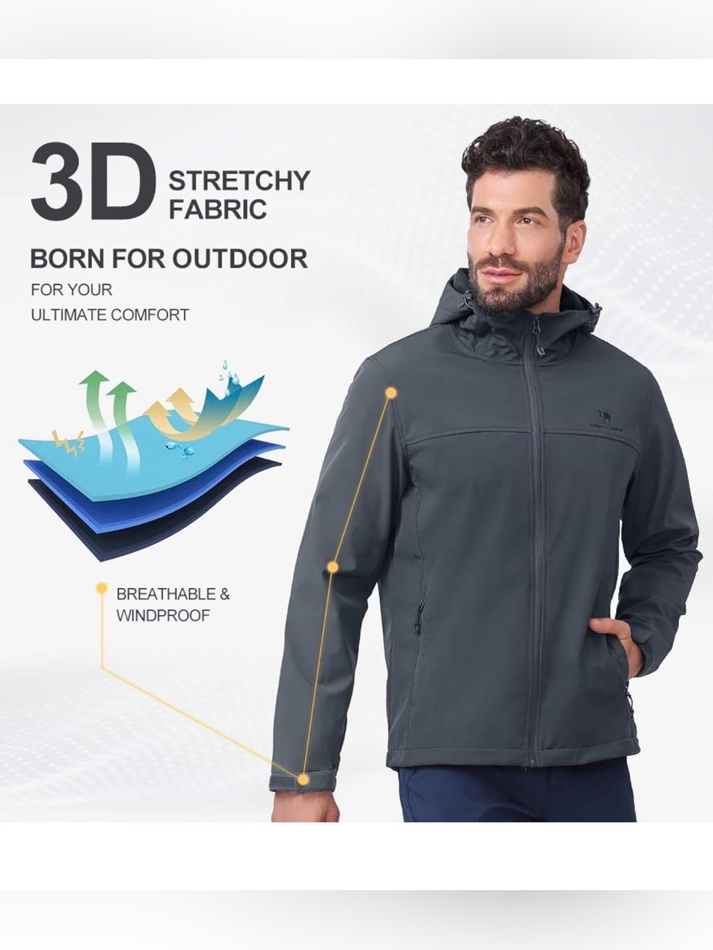 CAMEL CROWN Mens Softshell Jacket Fleece Lined Waterproof Windproof Lightweight